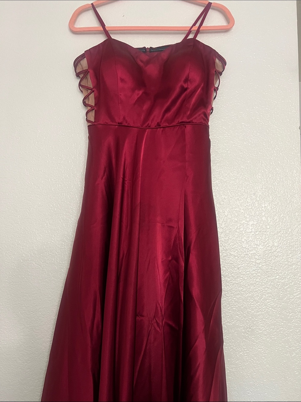 Blondie Nites Wine Red Satin Backless Maxi Dress - Picture 2 of 6